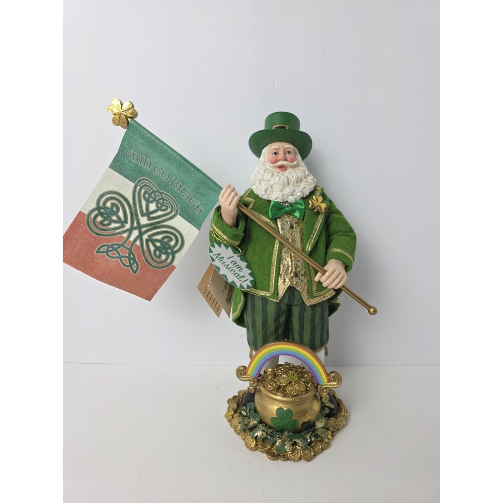 Kurt Adler Fabriche Santa Claus musical statue Irish Celtic NWT pot of gold